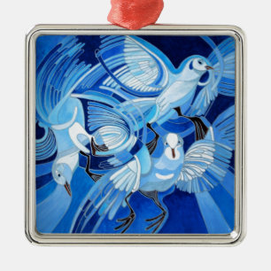 Tumbler Pigeons in Cerulean Blue Metal Ornament