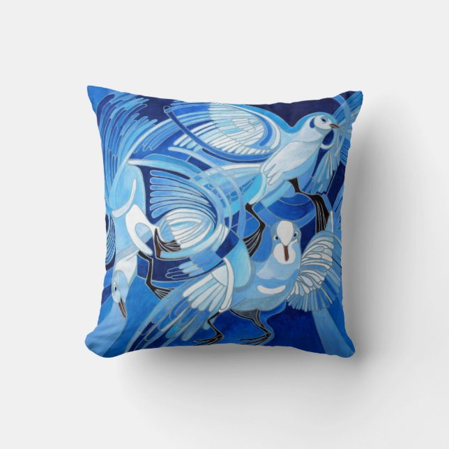 Tumbler Pigeons in Cerulean Blue Throw Pillow (Front)