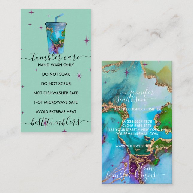 Tumbler seller care Green with texture Business Card (Front/Back)