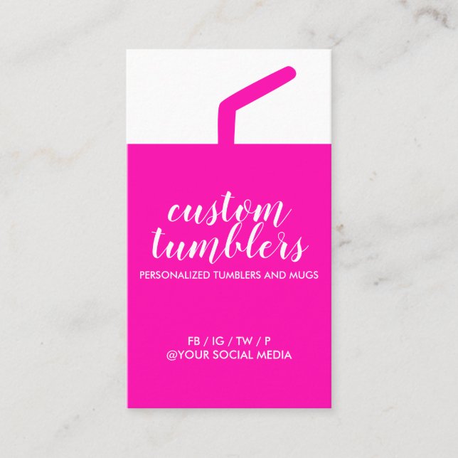 Tumbler travel mug shop pink vertical business card (Front)