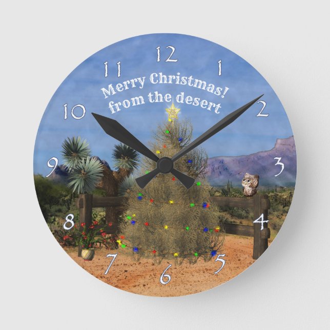 Tumbleweed Christmas Tree Round Clock (Front)