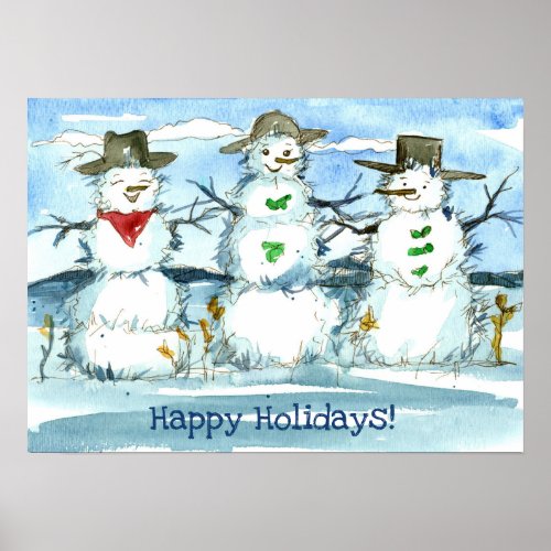 Tumbleweed Snowman Happy Holidays Poster