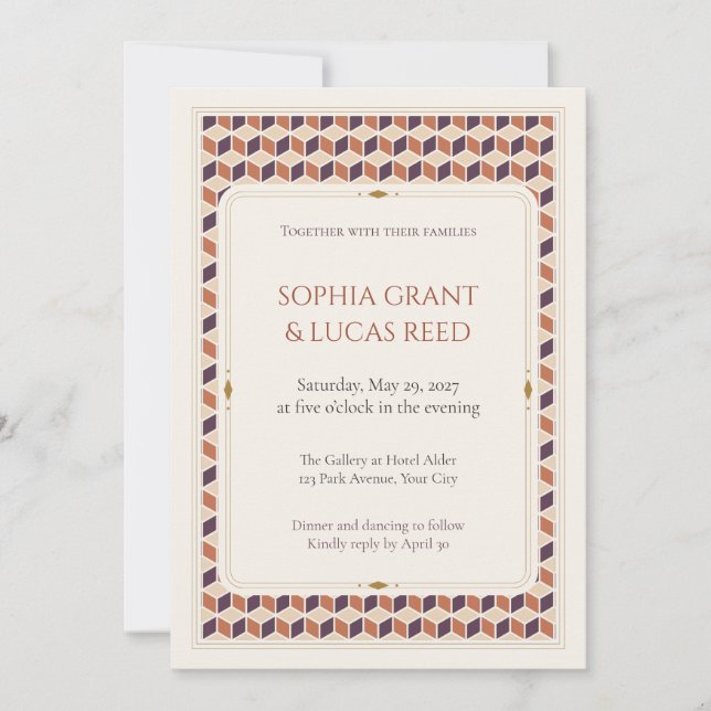 Tumbling Blocks Optical Cube Wedding Invitation (Front)