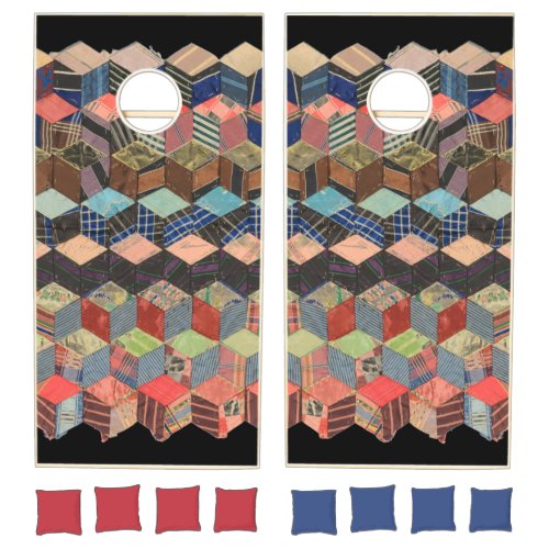 Tumbling blocks quilt piece cornhole set