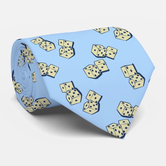 Tumbling Dice Gambling Sky Blue Two-sided Tie (Rolled)