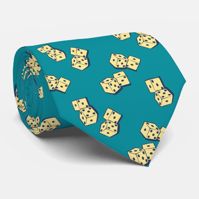 Tumbling Dice Gambling Teal Two-sided Neck Tie (Rolled)