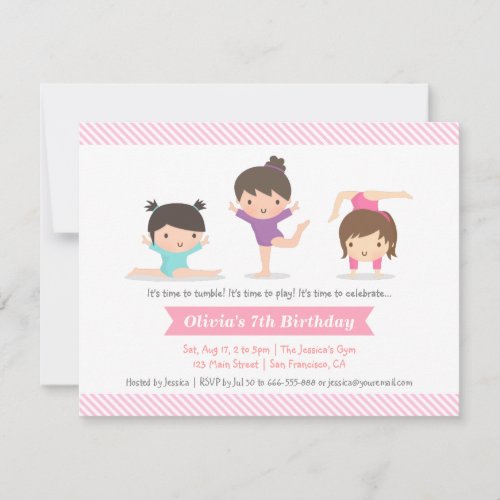 Tumbling Girls Gymnastics Birthday Party Invitation