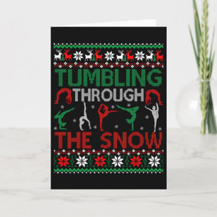 Tumbling Gymnastics Ugly Christmas Sweater Party Card