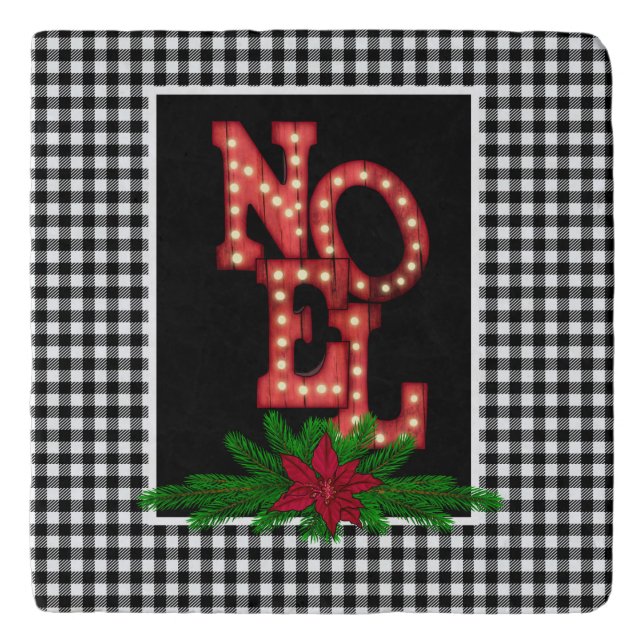 Tumbling Noel on Buffalo Plaid Farmhouse    Trivet (Front)