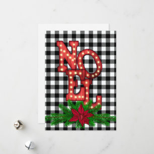 Tumbling Noel on Buffalo Plaid Flat Holiday Card
