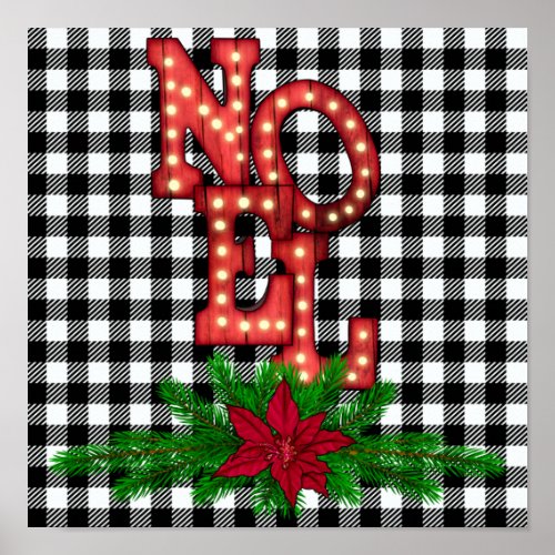 Tumbling Noel on Buffalo Plaid Holiday Poster