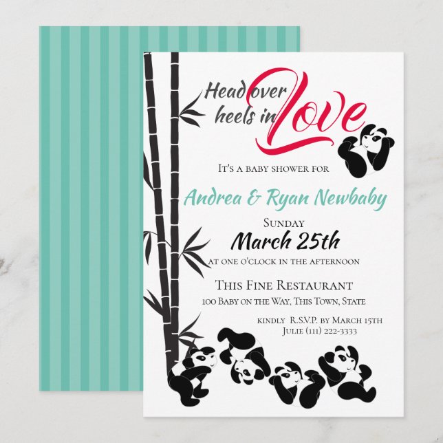 Tumbling Panda Baby Shower Invitation (Front/Back)