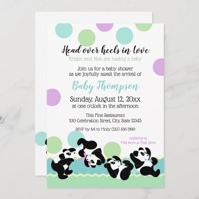 Tumbling Pandas Baby Shower Invitation (Front/Back)