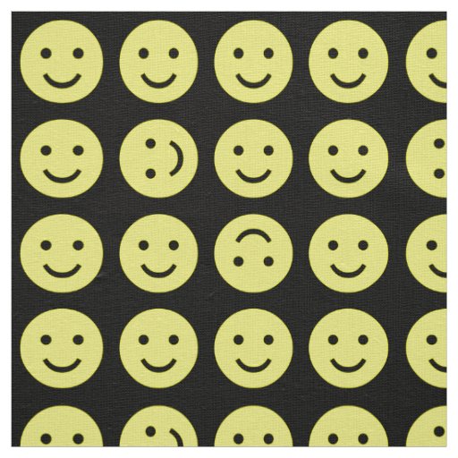 Tumbling Smileys - Yellow and Black Fabric