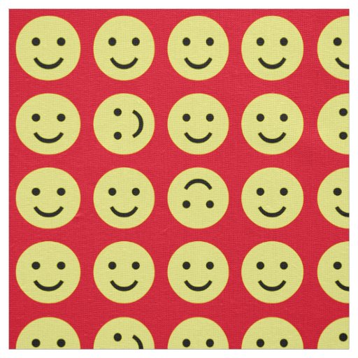 Tumbling Smileys - Yellow Black and Red Fabric