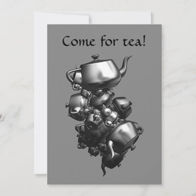 Tumbling teapots fractal tea party invitations (Front)