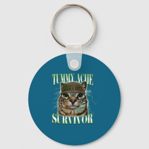 Tummy Ache Survivor Cat Meme Funny Humor Saying Ca Keychain