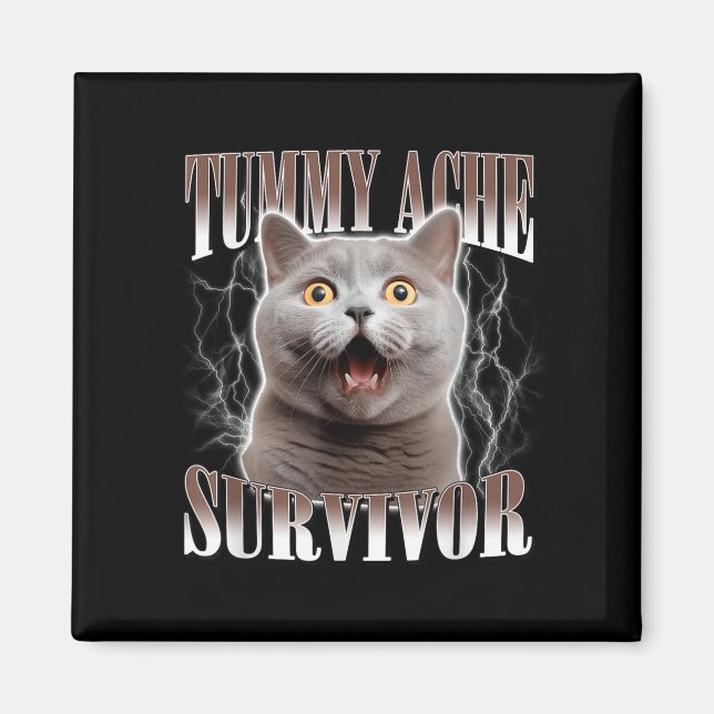 Tummy Ache Survivor Cat Meme Funny Quote Saying Ca Magnet (Front)
