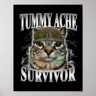 Tummy Ache Survivor Funny Cat Meme Poster