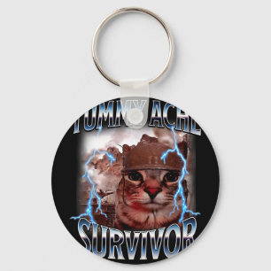 Tummy ache survivor funny cat meme survived today' keychain