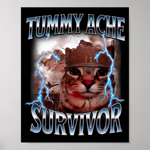 Tummy ache survivor funny cat meme survived today' poster