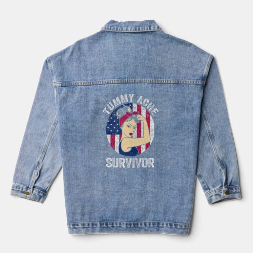 Tummy Ache Survivor Rosie USA Flag IBS Stomachache Denim Jacket