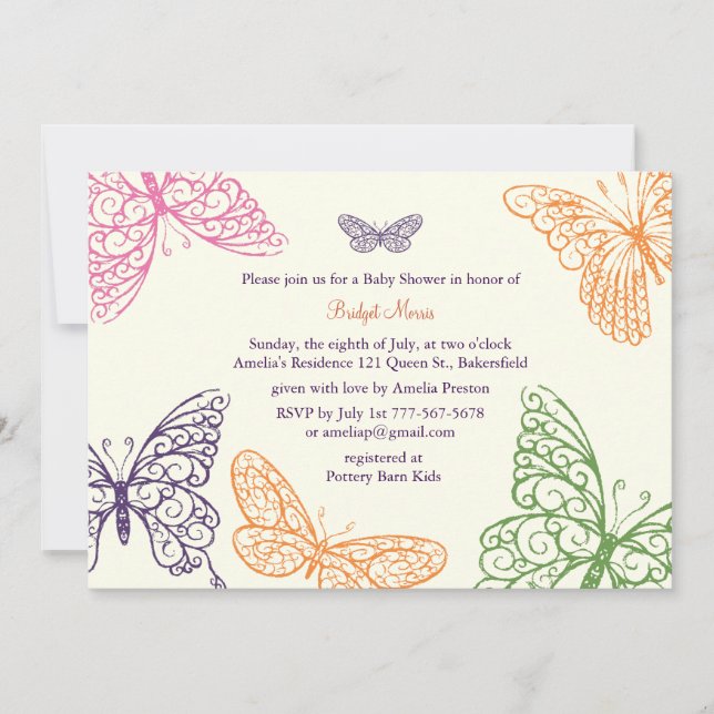 Tummy Flutters Baby Shower Invite ivory (Front)