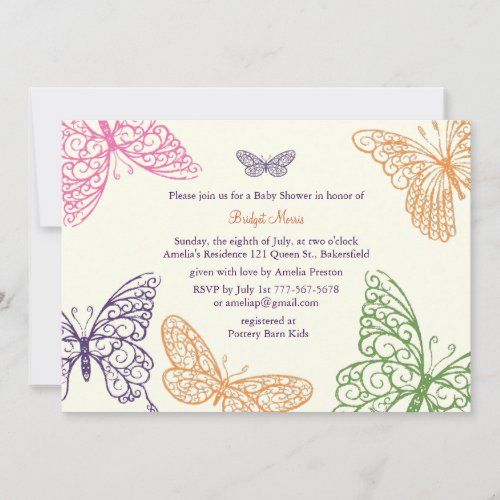 Tummy Flutters Baby Shower Invite ivory