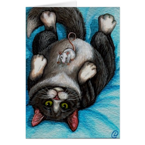 TUMMY RUB Tuxedo Cat Mouse Card