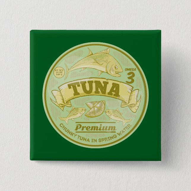 Tuna can pop art tinned fish button (Front)