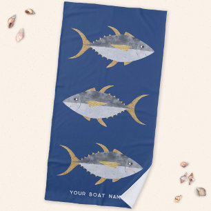 Tuna Fish Boat Name Beach Towel