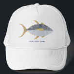 Tuna Fish Boat Name Trucker Hat<br><div class="desc">Fun Tuna fish with a cheeky smile,  ideal for those who love fishing.  Original art by Nic Squirrell. Change the boat name or text to personalize.</div>