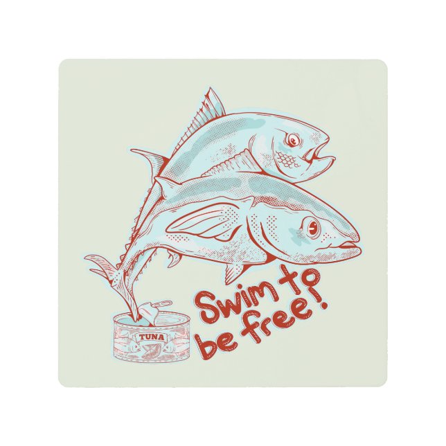 Tuna Fish esacping a tin Metal Print (Front)