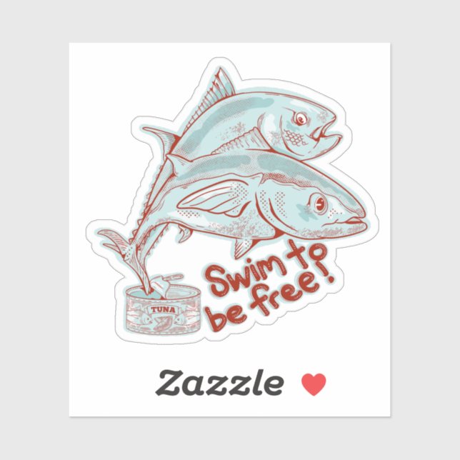 Tuna Fish esacping a tin Sticker (Sheet)