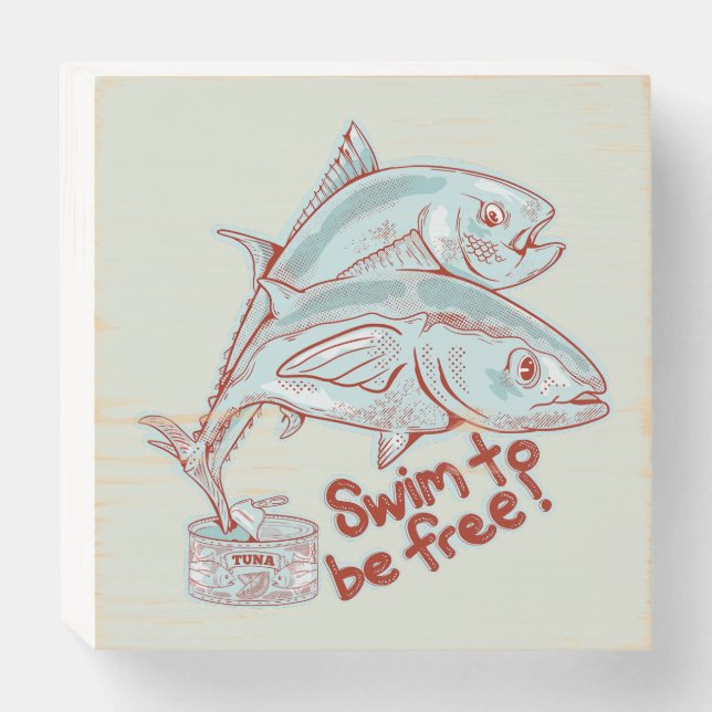 Tuna Fish esacping a tin Wooden Box Sign (Front Horizontal)