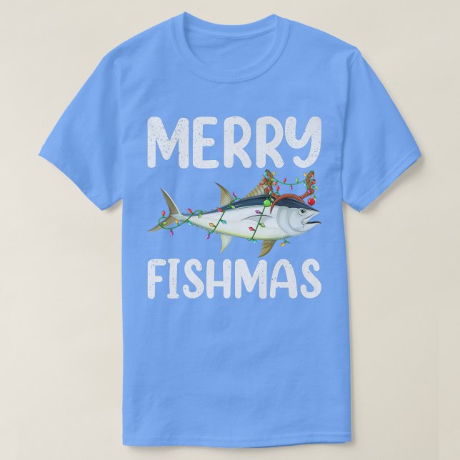 Tuna Fish Lover Xmas Lights Reindeer Hat Tuna Fish T-Shirt (Design Front)