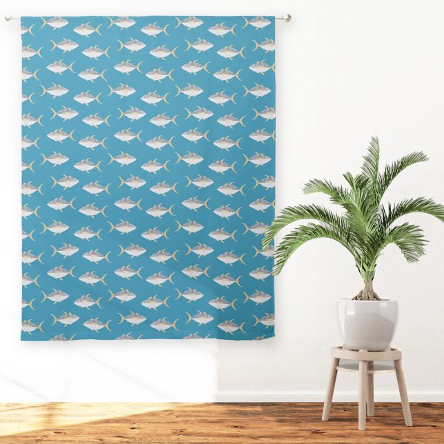 Tuna Fish Nautical Teal Green Art Sheer Curtains (Tuna fish teal green nautical curtains)