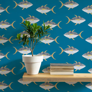 Tuna Fish Nautical Teal Green Art Wallpaper