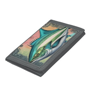 tuna fish on postage stamp vintage styled design tri-fold wallet