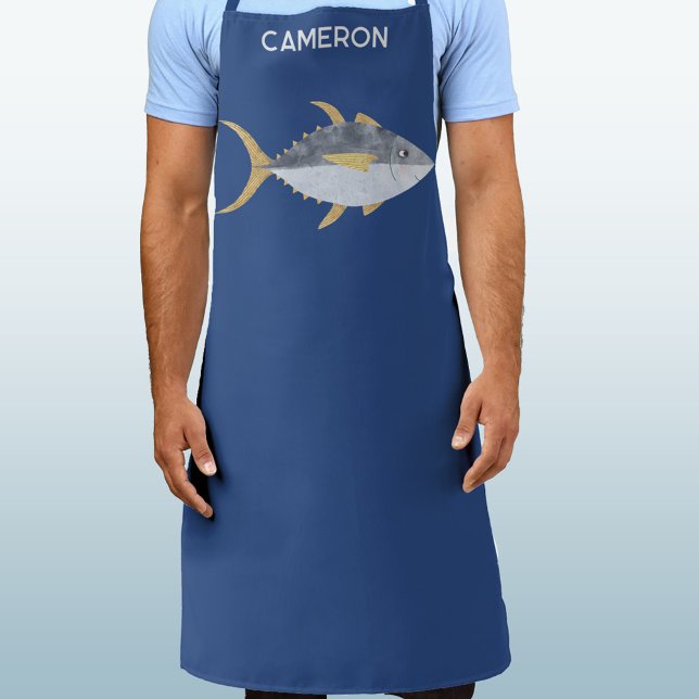 Tuna Fish Personalized Name Apron (Fun Yellowfin Tuna fish personalized name apron)