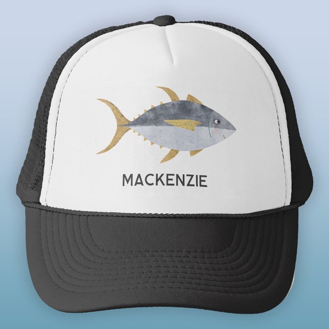 Tuna Fish Personalized Trucker Hat (Yellowfin tuna fish personalized custom name trucker hat)