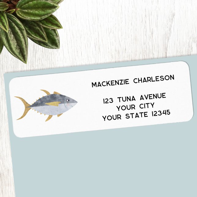Tuna Fish Return Address Label (Yellowfin Tuna fish personalized return address label)