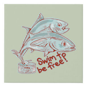 Tuna fish tin funny escape faux canvas print