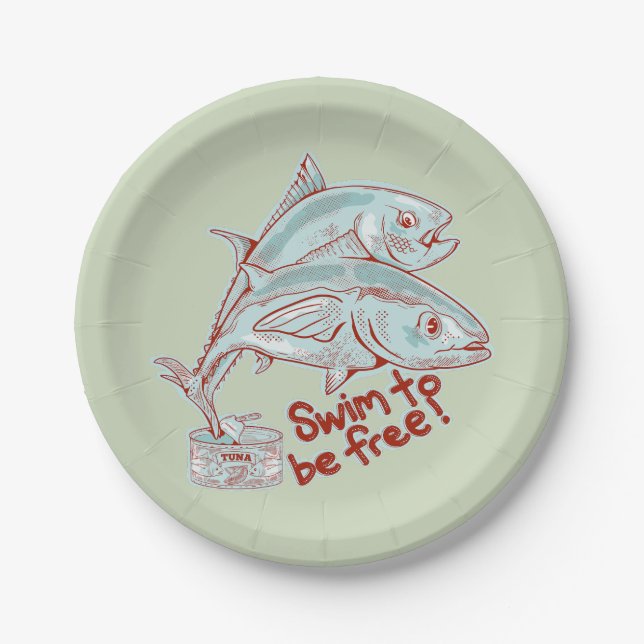 Tuna fish tin funny escape paper plates (Front)