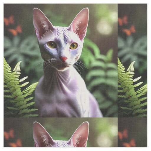 "Tuna the Hairless Cat: Sleek and Silky"  Fabric