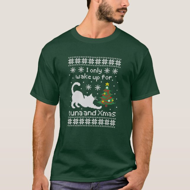 Tuna & Xmas – Pixel Cat Ugly Christmas  T-Shirt (Front)