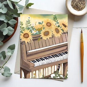 Tune in Bloom Watercolor Sunflower Floral Piano Postcard