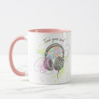 Tune Into Your Soul Headphones Watercolor Art Mug