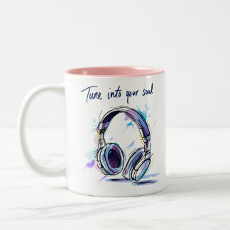 Tune Into Your Soul Headphones Watercolor Art Two-Tone Coffee Mug