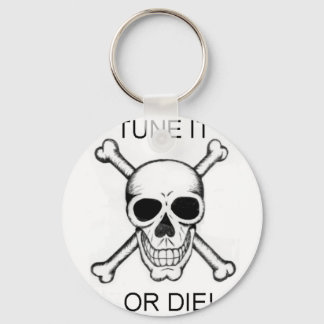 Tune It Or Die Black on White Skull Keychain